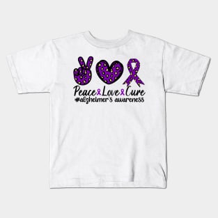 Alzheimer's Awareness Ribbon, Leopard Peace Love Cure Kids T-Shirt